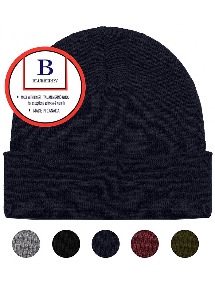 Blueberry Uniforms Merino Wool Beanie Hat -Soft Winter and Activewear Watch Cap - Dark Navy - C3187OAGYQ7