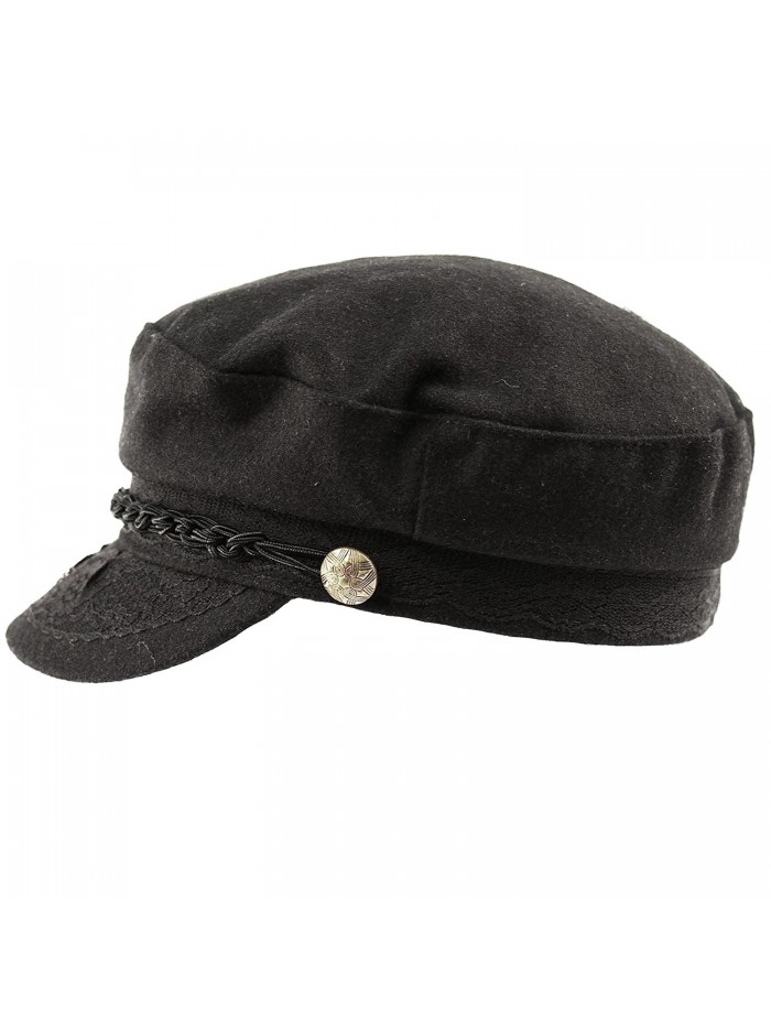 Men's Greek Fisherman Sailor Fiddler Winter Wool Driver Hat Flat Cap - Black - CB12O0J7QNW