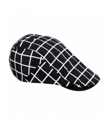 moonsix newsboy Hats For Men-Plain Stripe Beret Cabbie Driving Gatsby Flat Cap-Style 6 Black(Cotton) - CG12JTPFQJN