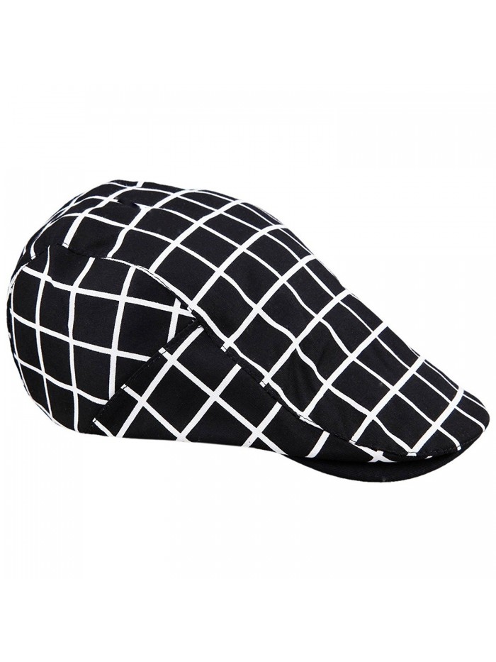 moonsix newsboy Hats For Men-Plain Stripe Beret Cabbie Driving Gatsby Flat Cap-Style 6 Black(Cotton) - CG12JTPFQJN