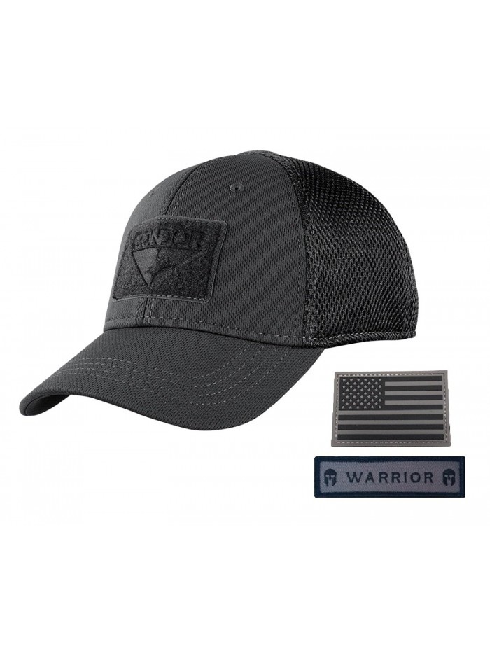 Active Duty Gear Condor Flex Mesh Cap- Black + Flag & Warrior Patch- Fitted Tactical Operator Hat - CS185YNE8XA