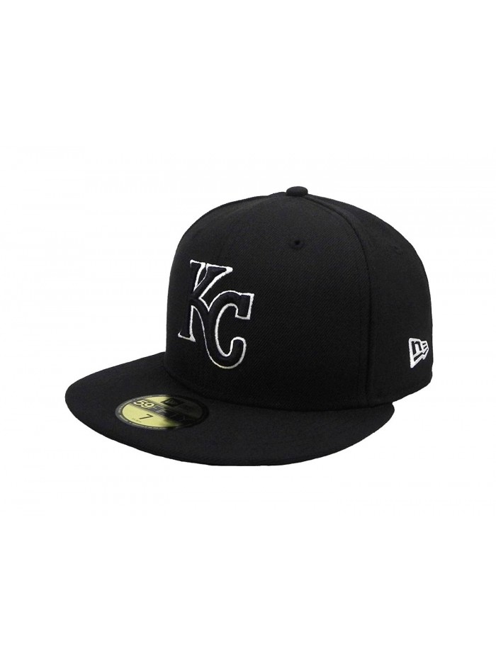 New Era 59Fifty Hat MLB Kansas City Royals Black/White Fitted Headwear Cap - C611ZUBMVGR