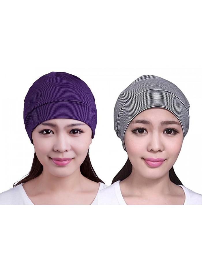 BW Unisex Cotton Sleep Cap Cancer Patients Chemo Beanie Hat - 2 Pack C - C71872SG0TE