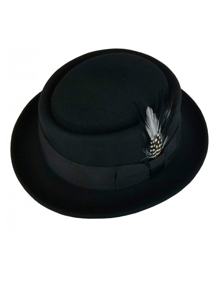 Men's Crushable Wool Felt PorkPie Fedora Hats Black DTHE09 - CR11L6J3SOV