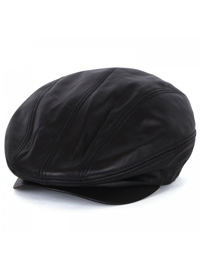 ililily Genuine Leather Newsboy Flat Cap Cabbie Gatsby ivy Driver Hunting Hat - 683-black - CN126G169T9