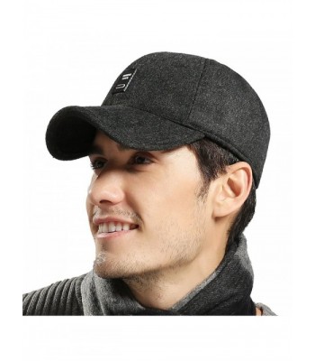 CS&BEAUTY Men's Wool Warm Soft Lined Cap Adjustable Baseball Winter Hats - Black - CI12O2MPPBV