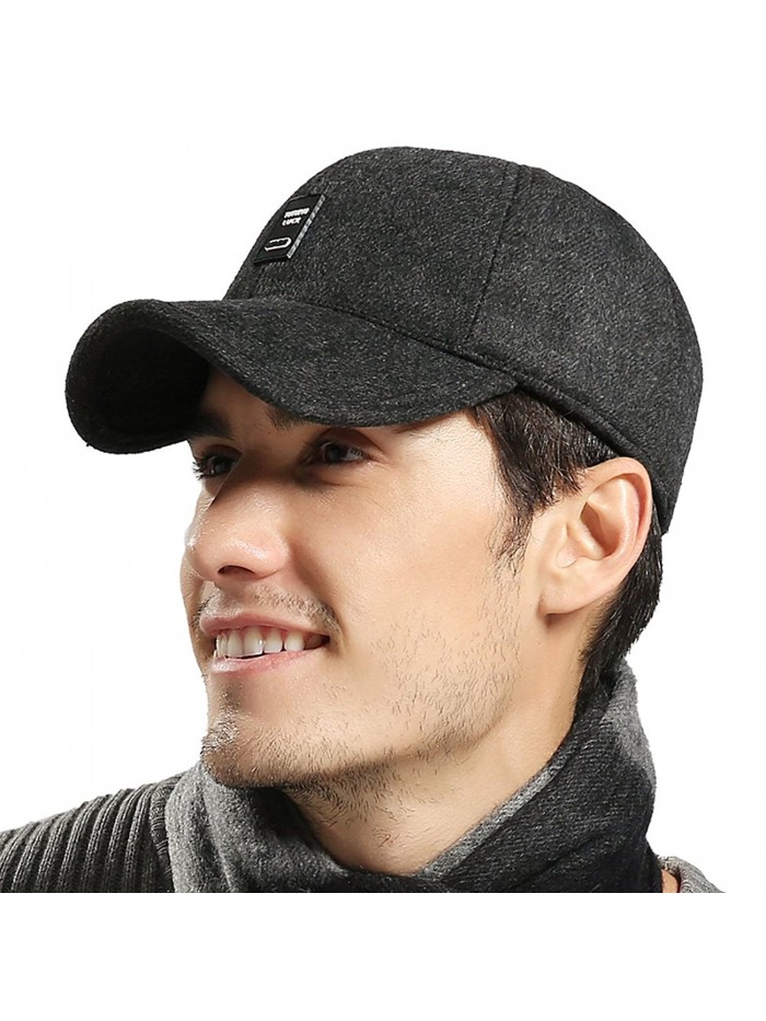 CS&BEAUTY Men's Wool Warm Soft Lined Cap Adjustable Baseball Winter Hats - Black - CI12O2MPPBV