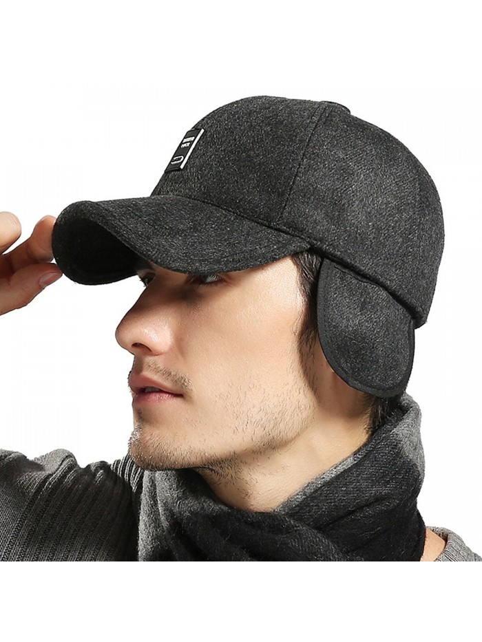 Men's Wool Warm Soft Lined Cap Adjustable Baseball Winter Hats - Black ...