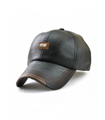 FayTop Unisex PU Leather Cap Adjustable Baseball Hat Cap Snapback Cap V61B039-US - 12966-black - CF1899XHWA3
