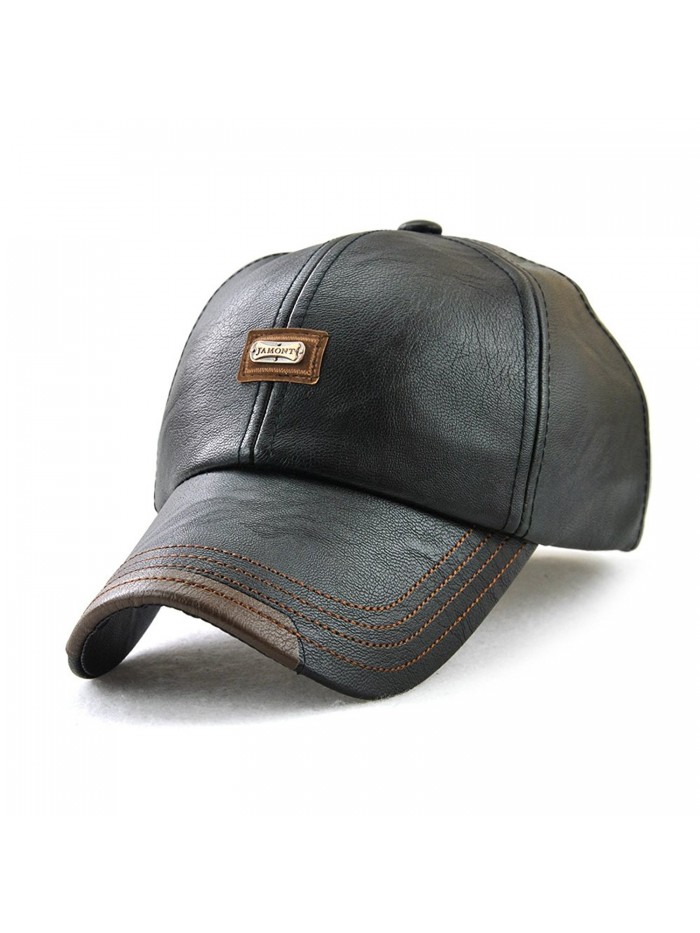 FayTop Unisex PU Leather Cap Adjustable Baseball Hat Cap Snapback Cap V61B039-US - 12966-black - CF1899XHWA3
