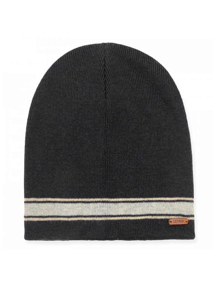 lethmik Merino Wool Daily Beanie-Unisex Warm Soft Winter Hat Unique Knit Skull Cap - Black - CE186HMOQ32