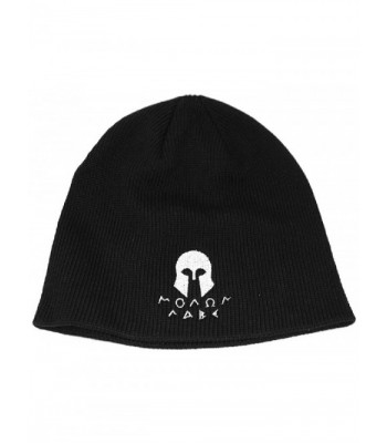 Molon Labe Apparel Men's Knit Cotton Beanie Cap Spartan Helmet 2 - Black Gray - CK11OC9OWVP