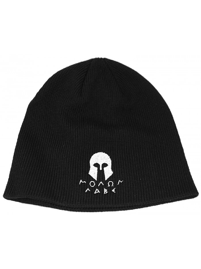 Molon Labe Apparel Men's Knit Cotton Beanie Cap Spartan Helmet 2 - Black Gray - CK11OC9OWVP