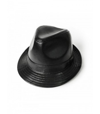 lethmik Black Fedoras Unisex Fedora Hat Solid Color Lambskin Leather Hats - Lambskin Black - CC12BBCC0BT