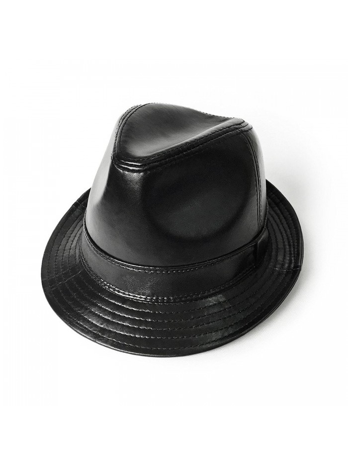 lethmik Black Fedoras Unisex Fedora Hat Solid Color Lambskin Leather Hats - Lambskin Black - CC12BBCC0BT