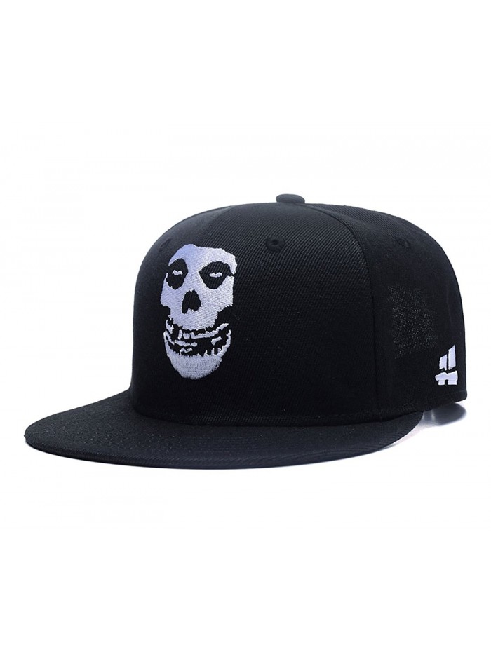 Skull Skeleton Baseball Cap- Men Solid Flat Bill Adjustable Snapback Hats Unisex - Black White - C2183NRWW8R