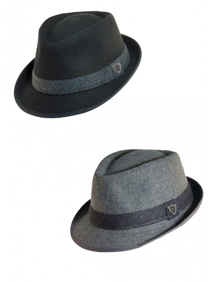 Dorfman Pacific Men's Wool Blend Fedora Hat With Herringbone Band (Pack Of 2) - Black/Grey - CD17Z589W85