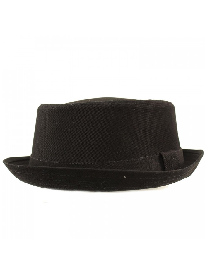 Men's Everyday Cotton All Season Porkpie Boater Derby Fedora Sun Hat - Black - CK17YTKYDUC