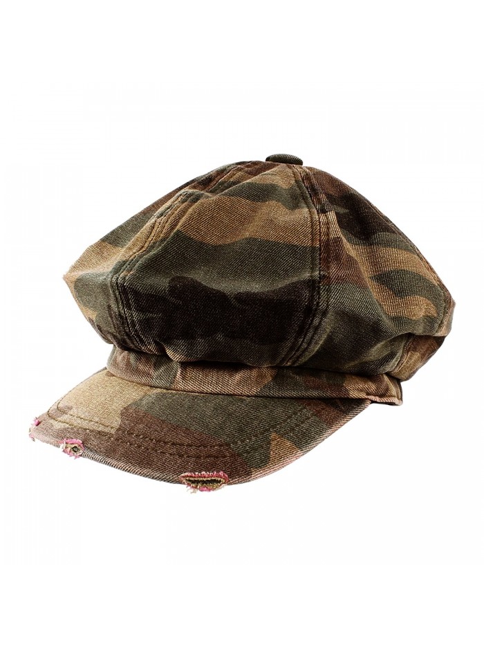 Morehats Men's Women's Unisex Cotton Packable Camouflage Newsboy Cap Gatsby Hat - Woodland - CA11LHPI4B1