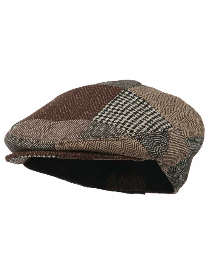 Men's Wool Blend Patchwork Ivy Cap - Brown Black - C211NY3GLZF