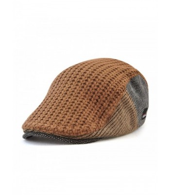 Vinchou Knitted newsboy IVY Hat Wool Thicken Warm duckbill Peaked Cap Men The Elderly - Coffee - C5186LNLO03