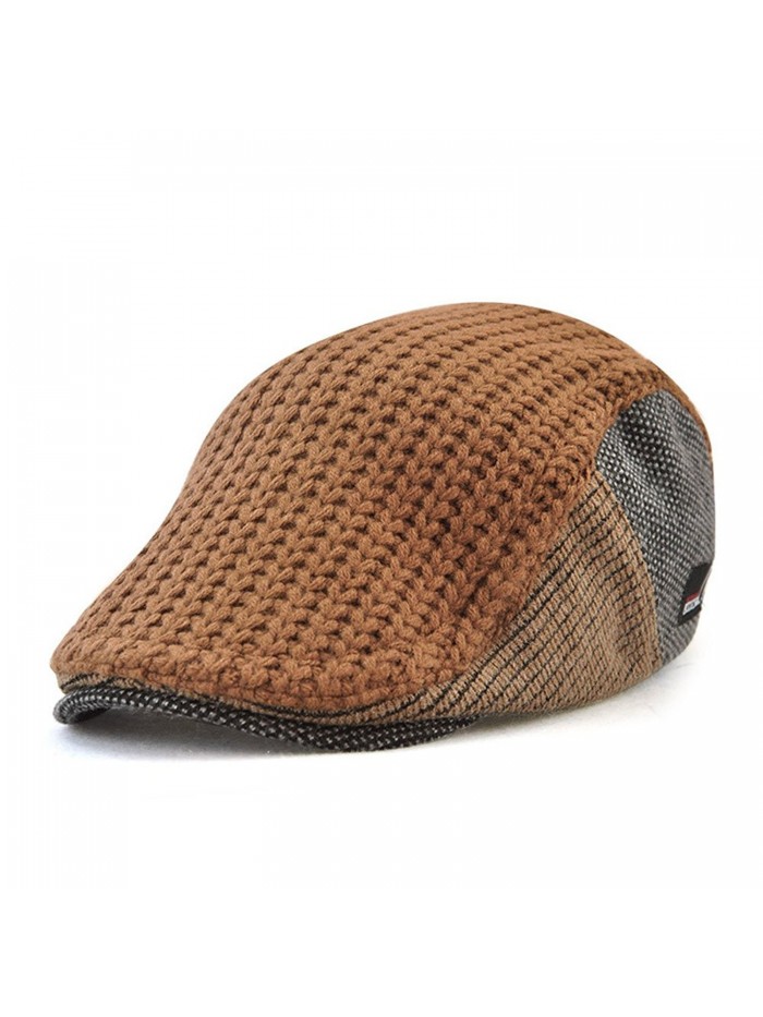 Vinchou Knitted newsboy IVY Hat Wool Thicken Warm duckbill Peaked Cap Men The Elderly - Coffee - C5186LNLO03