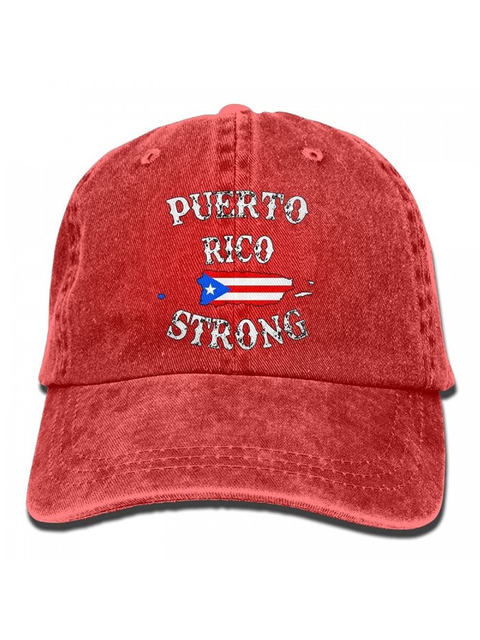 Unisex Puerto Rico Strong Denim Jeanet Baseball Cap Adjustable Cricket Cap For Men Or Women - Red - C7187IKGK6K