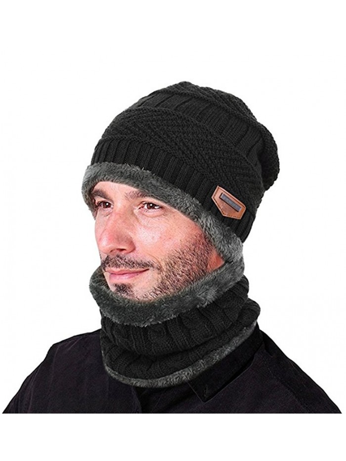 ZZLAY Winter Thick Beanie Hat Scarf Set Slouchy Warm Snow Knit Skull Cap - Black - CF186ASA7DM