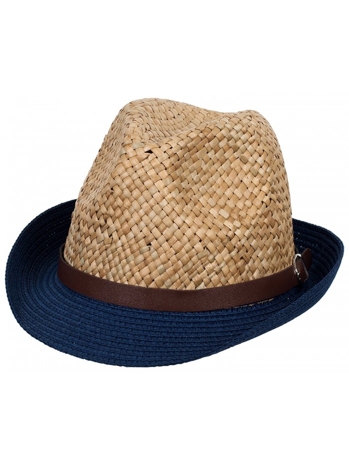 DRY77 Mens Straw Fedora Hats - Navy - CO11A3SWA6B