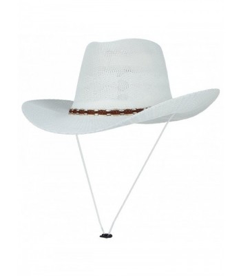 La Vogue Men Classic Wide Brim Woven Hollow Sombrero Beach Sun Cowboy Hat White - CP17YYZAZRW