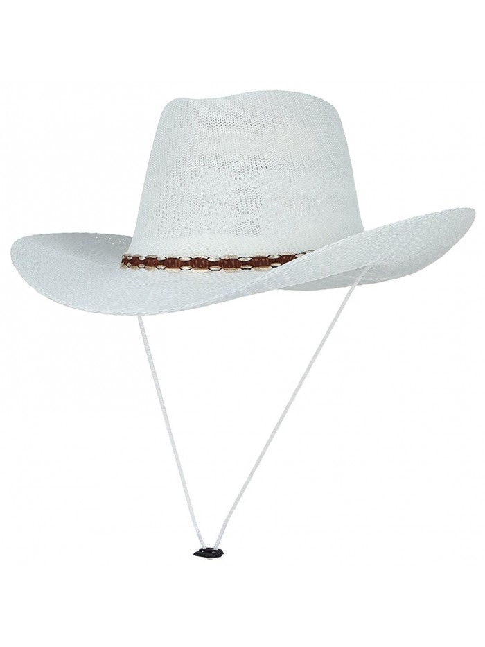 La Vogue Men Classic Wide Brim Woven Hollow Sombrero Beach Sun Cowboy Hat White - CP17YYZAZRW