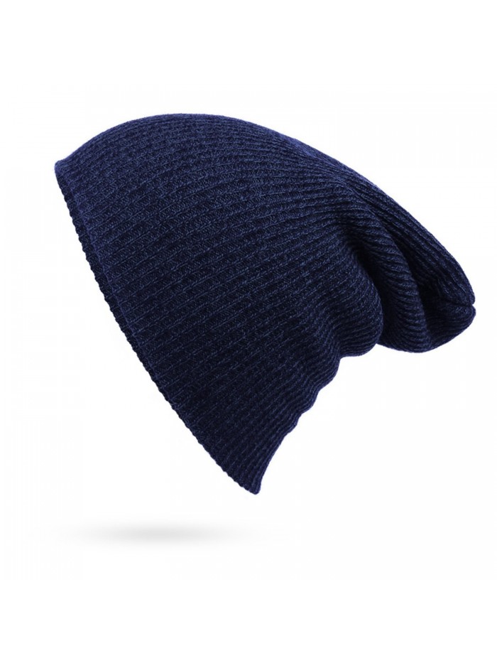 Bestjybt Mens Autumn Winter Warm Knitted Hats Wool Slouchy Baggy Beanie Hat Skull Cap - Navy - CM186Q39G87