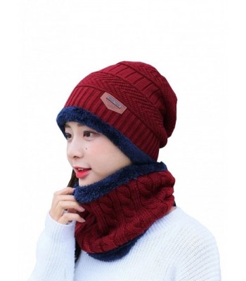 Wicky LS Unisex Winter Knitted Cap Warm Beanie Hat With Neck Gaiter - Women-wine Red - CR186DA6HTI