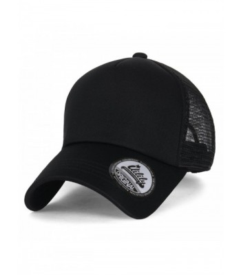 ililily Plain Baseball Cap Simple Mesh Snapback Color Trucker Hat - All Black - CQ12JU4PDHD