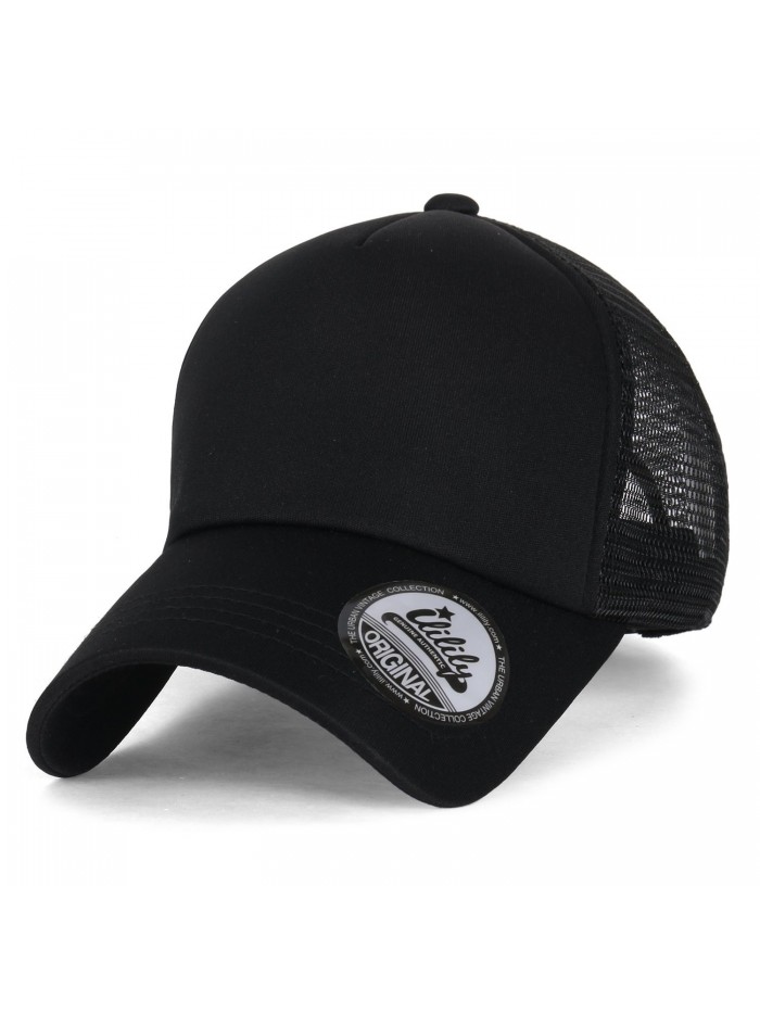 ililily Plain Baseball Cap Simple Mesh Snapback Color Trucker Hat - All Black - CQ12JU4PDHD