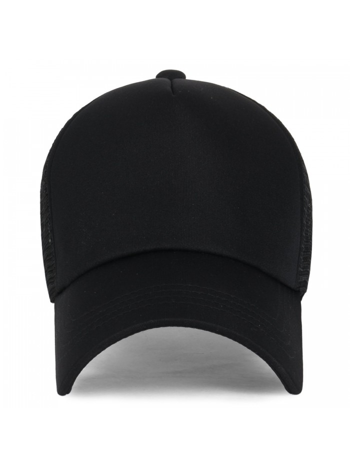 Plain Baseball Cap Simple Mesh Snapback Color Trucker Hat - All Black ...