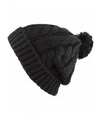 THE HAT DEPOT Winter Unisex Thick and Warm Pom Pom Fleece Lined Skully Knit Beanie Hat - Black - C4127DIDIL1