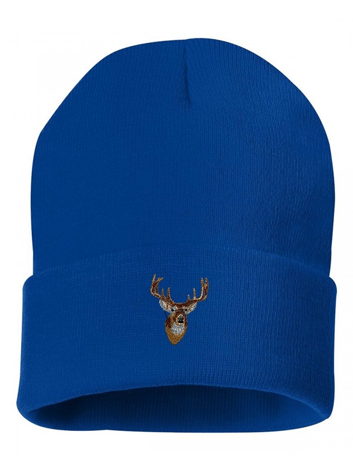 Whitetail Deer Head Custom Personalized Embroidery Embroidered Beanie - Royal Blue - CY12NDWEAUX