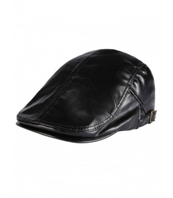 Men PU Leather Duckbill Cap Vintage Ivy Newsboy Cap Flat Cap Cabby Hat - Black - CH12NDYIUNB