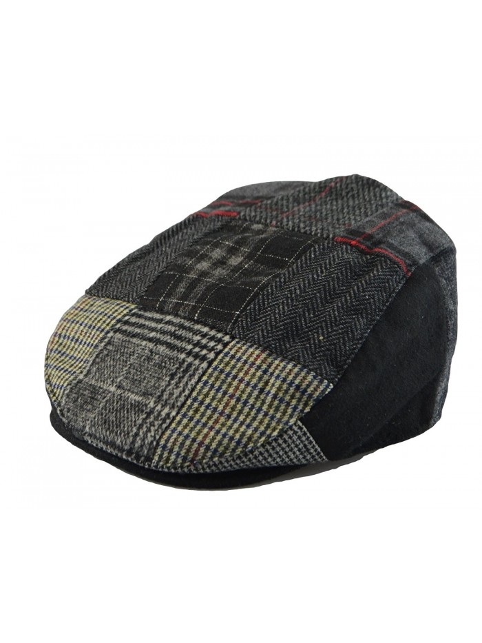 Mens Winter Plaid Tweed Flat Ivy Driver Hat Cabbie Patch Work Ivy Cap M- L- XL - Black(1579) - CM126LDN8P5