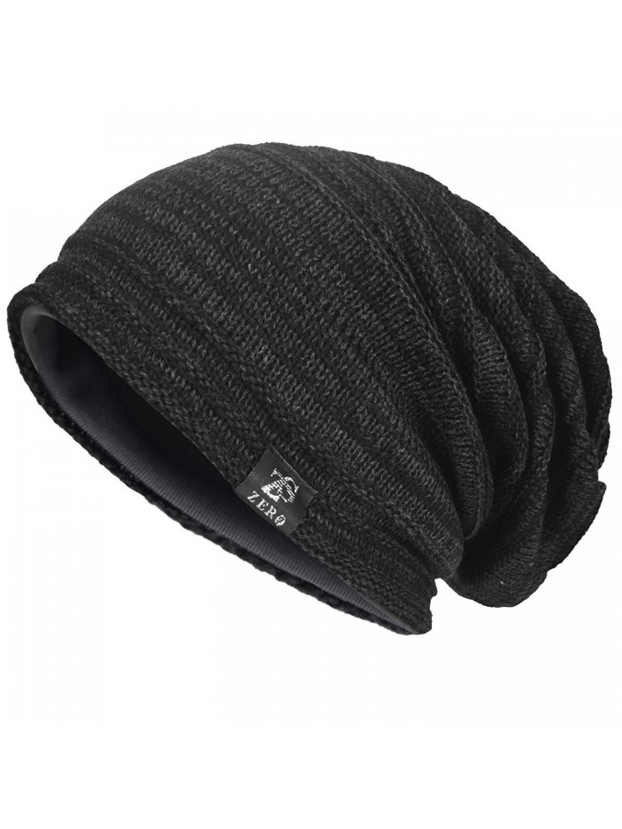 Mens Slouchy Knit Oversized Beanie Skull Caps Hat - Black - CZ12MX6JCDW