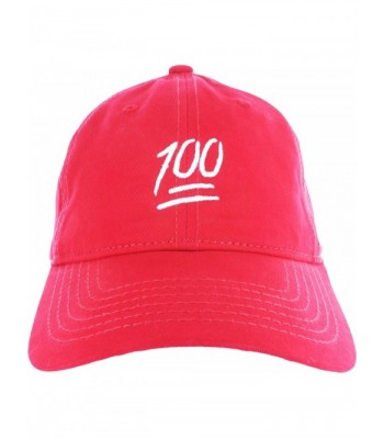 Dad Hat Cap - Emoji 100 Hundred Embroidered Adjustable Baseball Cap - Red - C312ICHK6YJ