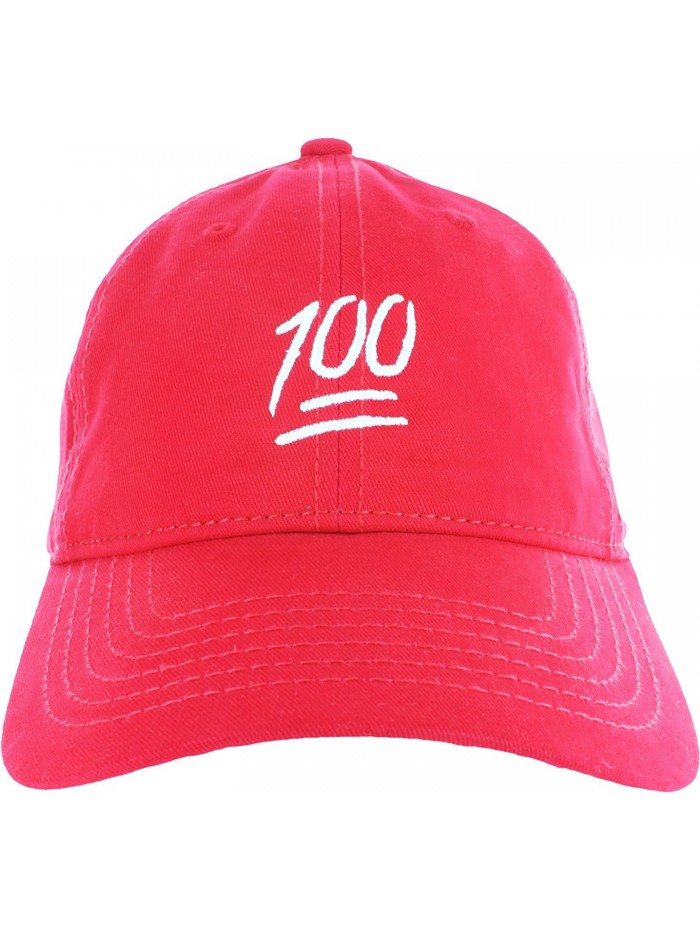 Dad Hat Cap - Emoji 100 Hundred Embroidered Adjustable Baseball Cap - Red - C312ICHK6YJ