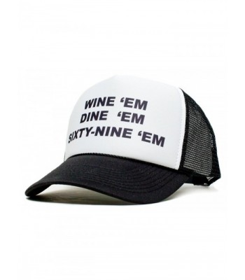 Wine Dine Sixty Nine Em Unisex-Adult One-size Trucker Hat Black/White - CO11IJ5GMLB