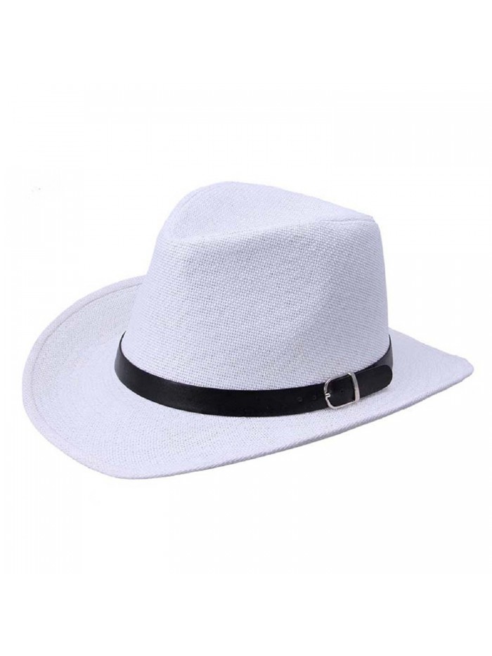 Tonsee Fashion Summer Men Straw Hat Cowboy Hat - White - CE122S9K0HP