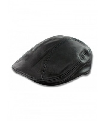 Black Oiled Leather Newsboy Hat - Black - CB12O0SLHHE