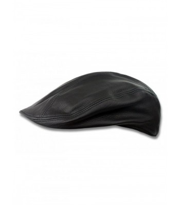 Black Oiled Leather Newsboy Medium in Men's Newsboy Caps