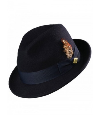 Stacy Adams Men's Wool Felt Pinch Front Fedora Hat - Navy - CM11XN0DYF9