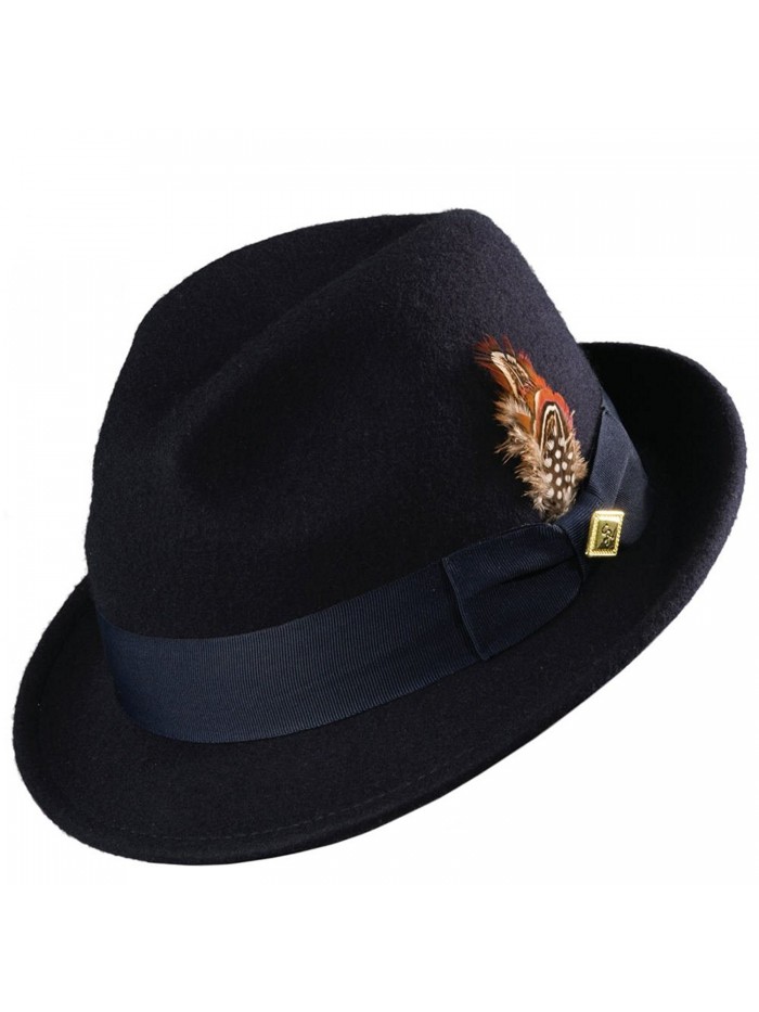 Stacy Adams Men's Wool Felt Pinch Front Fedora Hat - Navy - CM11XN0DYF9