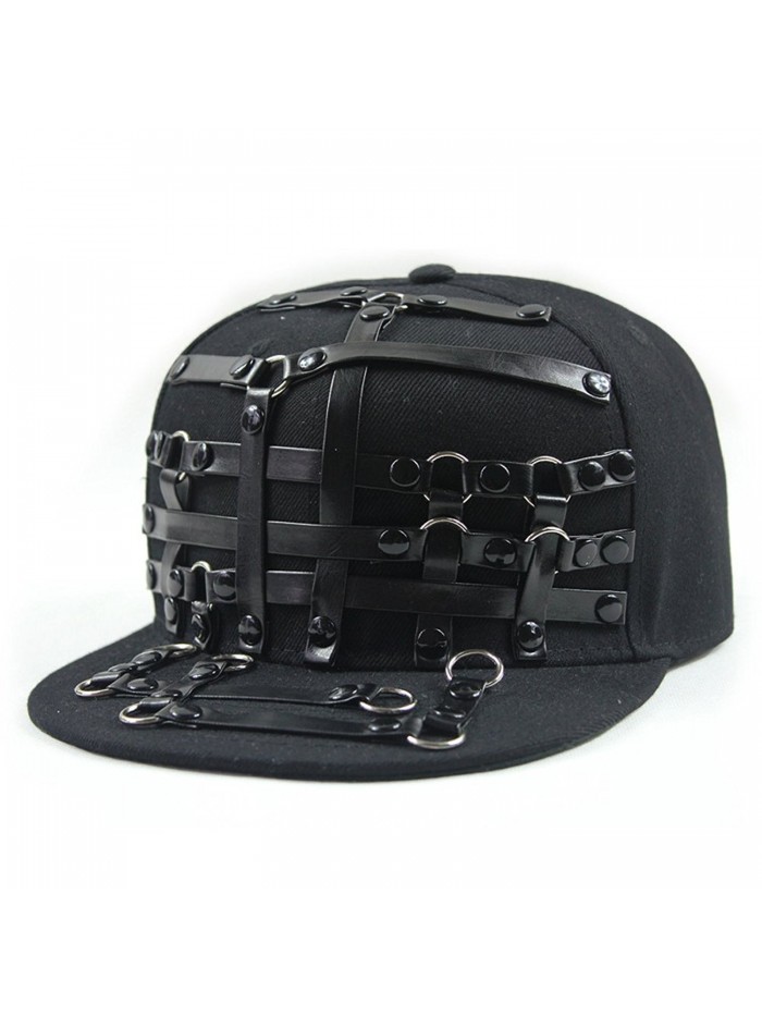 Unisex 3d Metal Stud Adjustable Flat Bill Snapback Baseball Punk Cap Hat - 50 - CH1222RPC6H